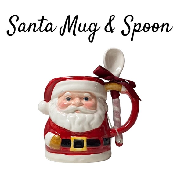 New Holiday Time 100% Earthenware Santa Claus & Stirring Spoon Mug Set - Picture 1 of 11